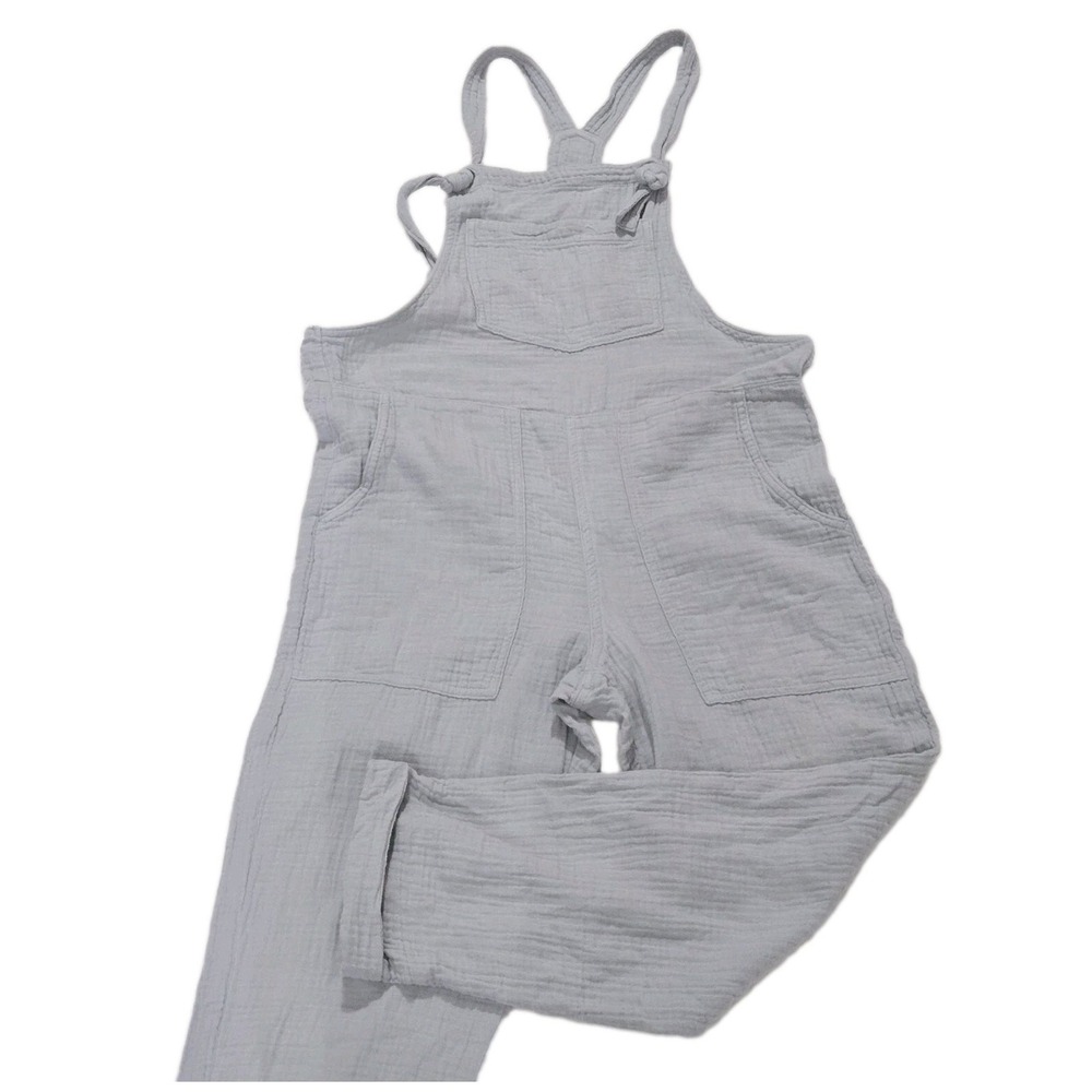 Aerie Cotton Gauze Overalls Jumpsuit Gray XS Boho Utility Relaxed Casual Romper